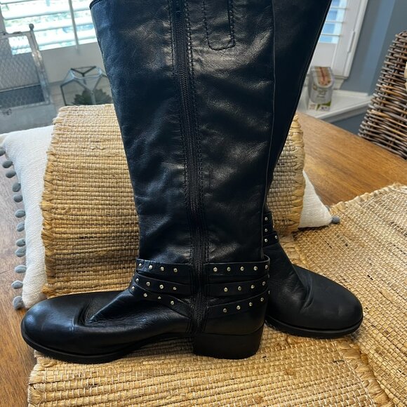 Nine West Whatifo Black Leather Knee Boots Sz 10 - Picture 2 of 10